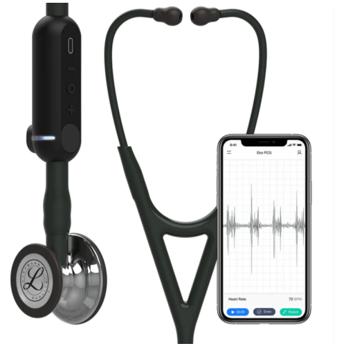 3M Littmann CORE Digital Stethoscope, Mirror Chestpiece, Black Tube, Stem and Headset 69cm