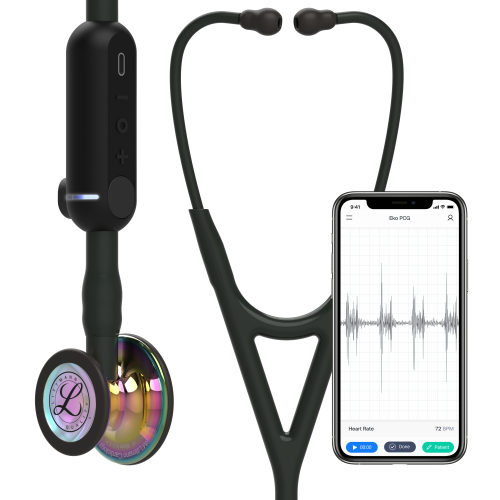 3M Littmann CORE Digital Stethoscope, High Polish Rainbow Chestpiece, Black Tube, Stem and Headset 69cm