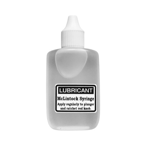 Clear bottle of McLintock Syringe Lubricant