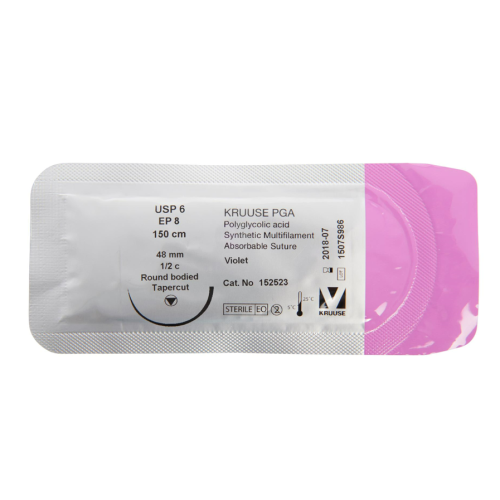 KRUUSE PGA Suture USP 6, 150cm, 48cm needle, ½ C, RB, Taperpoint