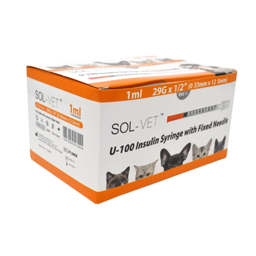 SOL-VET 0.5ml U-100 Insulin Syringe w/Fixed Needle 29G/2