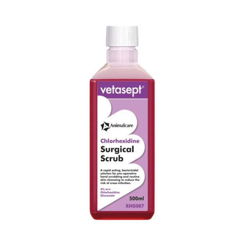 500ml bottle of Vetasept Chlorahexadine Surgical Scrub